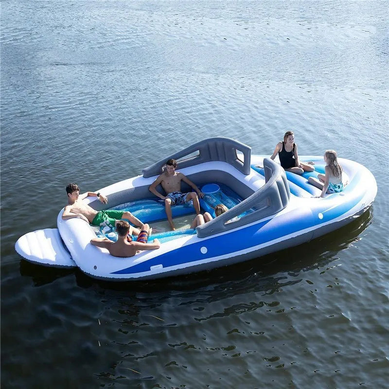 Wholesale Inflatable PVC Water 6-person Island Floating Bed Pirate Ship Inflatable Water Floating Bed Multi-person Floating Row