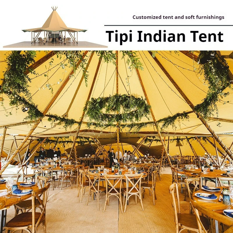 Tente Tipis nordique Tente de camping en plein air Célébration de mariage et d'événement Glamping Bois Toile chapeau Tipi yourte ronde Tailrace Wedlockers