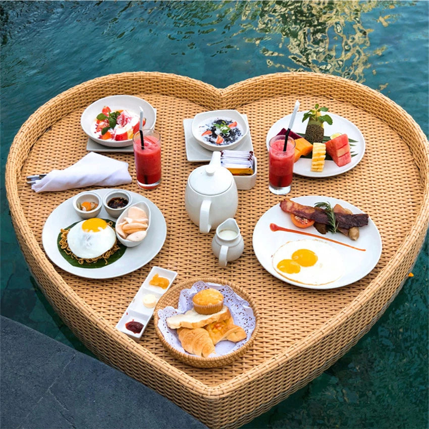 Bali Rattan Tray Swimming Pool Floating Rattan Tray Breakfast Afternoon Tea Dinner Plate Hotel Rattan Basket