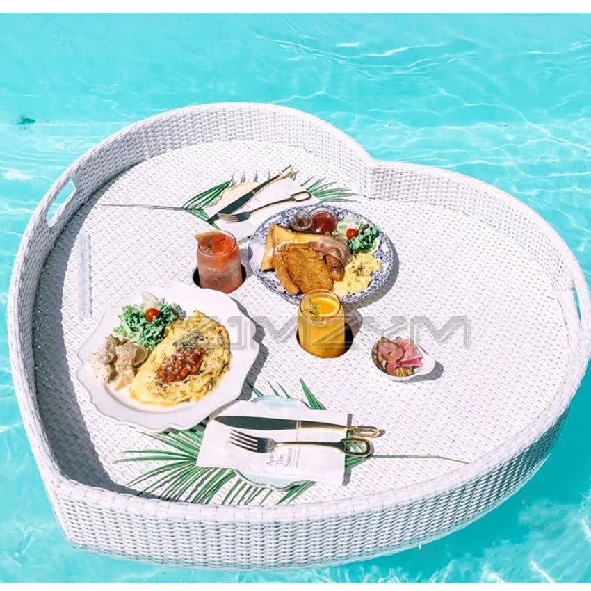 Bali Rattan Tray Swimming Pool Floating Rattan Tray Breakfast Afternoon Tea Dinner Plate Hotel Rattan Basket