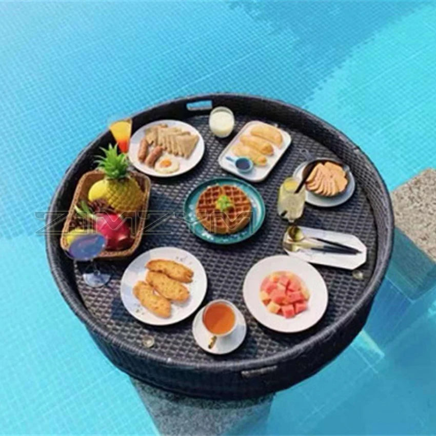 Bali Rattan Tray Swimming Pool Floating Rattan Tray Breakfast Afternoon Tea Dinner Plate Hotel Rattan Basket