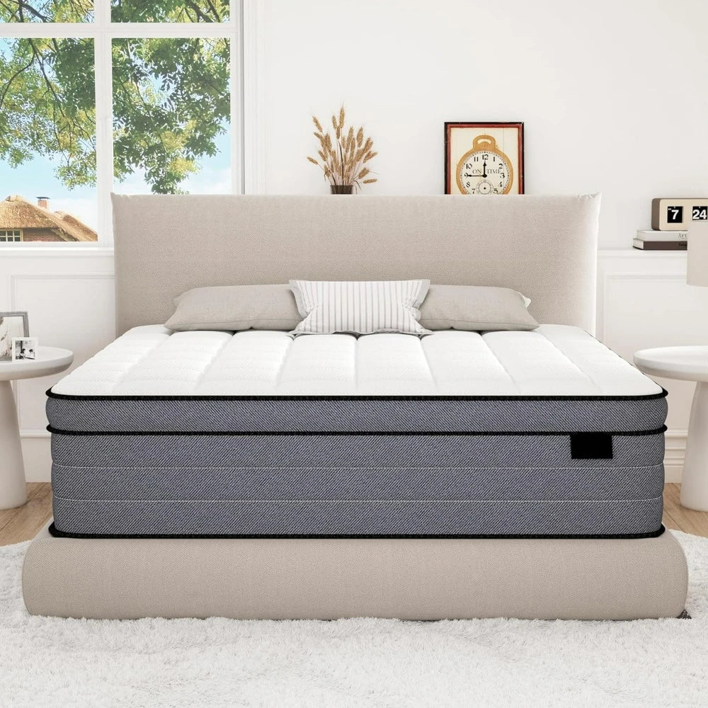 Matelas double, matelas hybride de 12 pouces, avec mousse à mémoire de forme en gel et ressorts ensachés, matelas mi-ferme au toucher moelleux