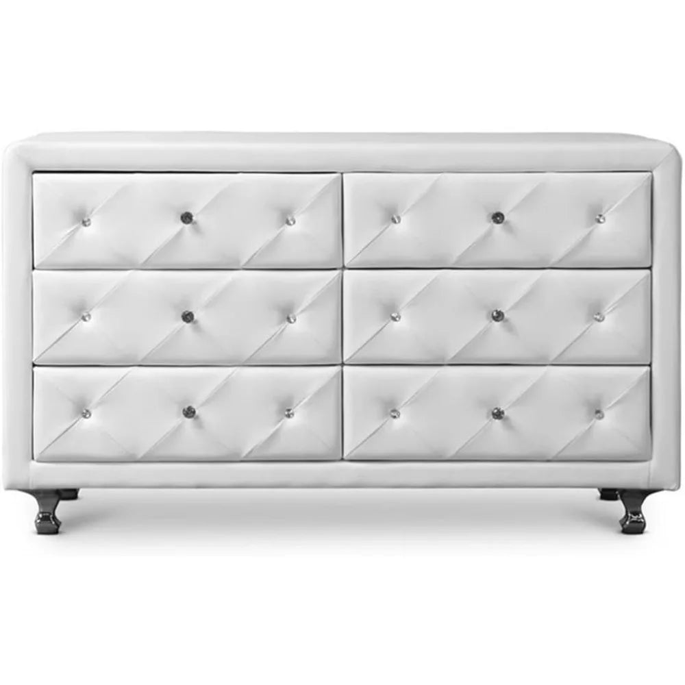 Cómoda, baúles de almacenamiento blancos, 21,6" x 51,75" x 18", fácil de ensamblar, patas de acero cromado, muebles de dormitorio