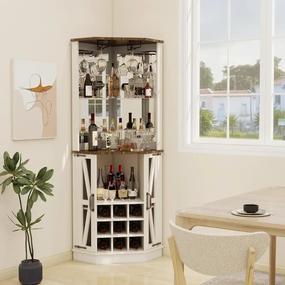 Bar Cabinet, Tall Liquor Cabinet Coffee Bar Cabinet for Home, Display Cabinet Hutch Corner Wine Rack Home Bar Furniture