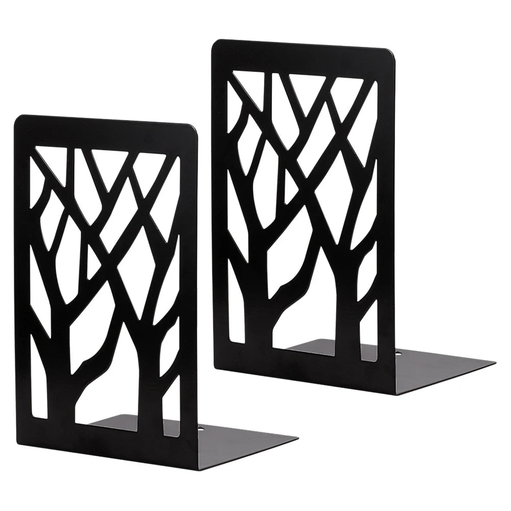 1 Pair Book Ends Hollow Out Bookend Supports Stable Black Stand Iron Metal Bookends For Folders Hotel Home Desk Stationery