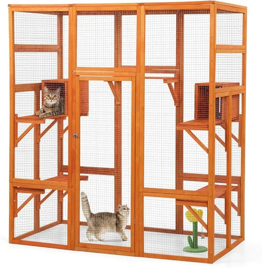 Grande maison pour chat, enclos de jeu pour chat, cage d'intérieur pour chat avec fenêtre et toit étanche, 7 plates-formes et 2 boîtes de repos