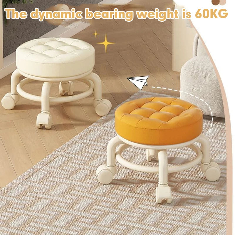 Stool with Wheel Low Stool Chair Universal Small Stool Children Shoes Bench Seat Mini Multifunctional Rolling Leather RoundSeat