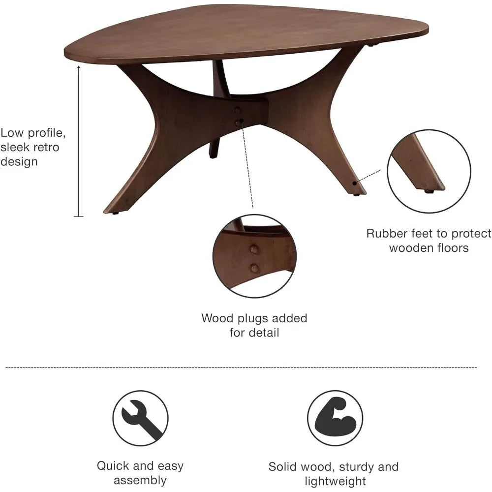 Blaze Triangle Wood Coffee Table Plywood with Wood Veneer Legs, Mid-Century Modern, Easy Assembly, Accent Furniture