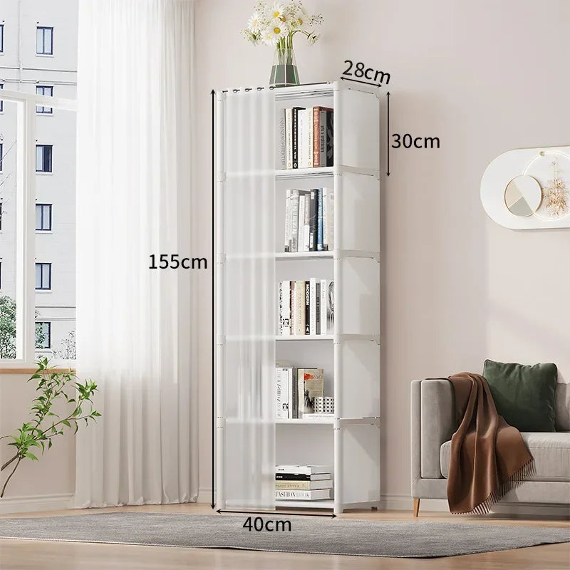 Bookshelves Dust-proof Bookshelf Organizer Storage Rack with Curtains Storage Cabinet Multi-layer Assembly Closet Organizer