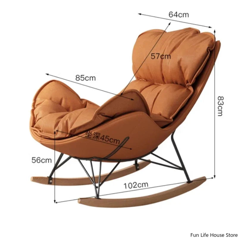 Single Lazy Sofa Rocking Chair, Living Room Balcony Bedroom Leisure Recliner, Solid Wood Base with Footrest, Home Furniture