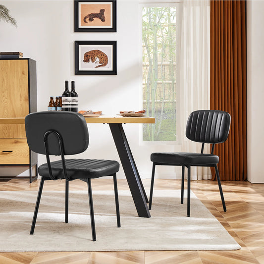 Lot de 2 chaises de salle à manger JHK avec support lombaire ergonomique, coussin en mousse de cuir PU et pieds en métal pour cuisine moderne