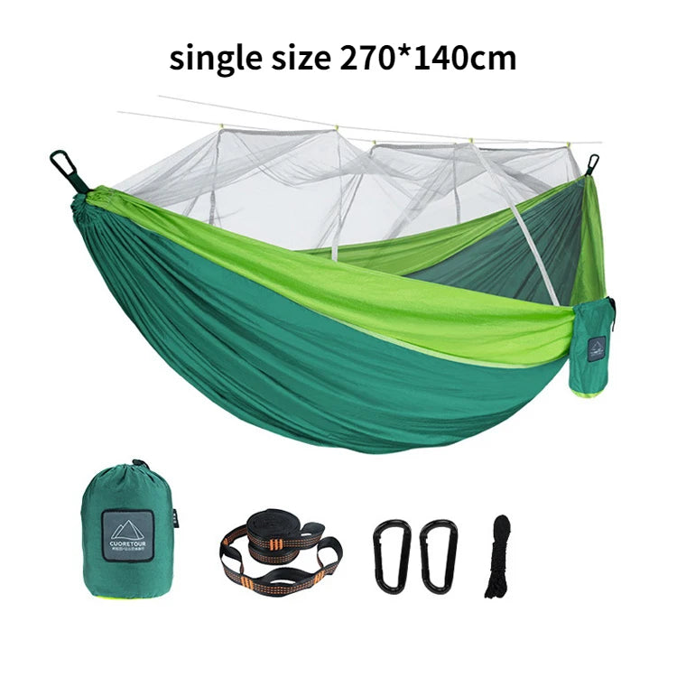 Single and Double Size Nylon Fabric Portable Travel Outdoor Camping Hanging Sleeping  Hammock with Mosquito Net