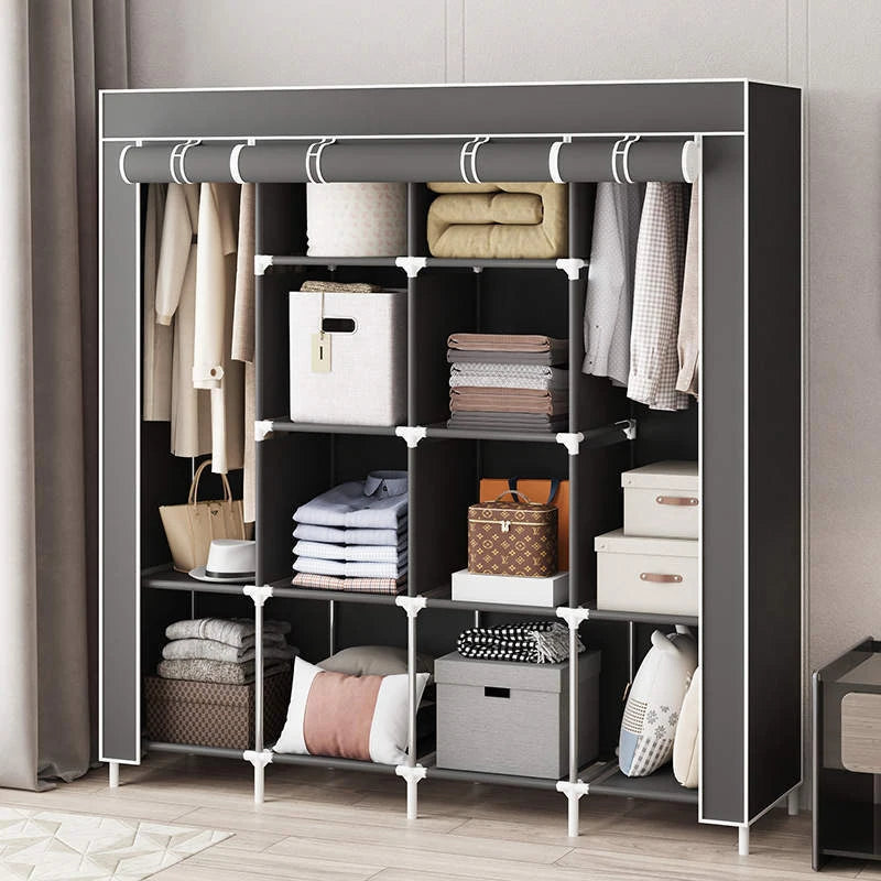 Armoire de rangement portable anti-poussière et étanche, étagère de rangement pour vêtements en tissu non tissé, meubles de chambre à coucher