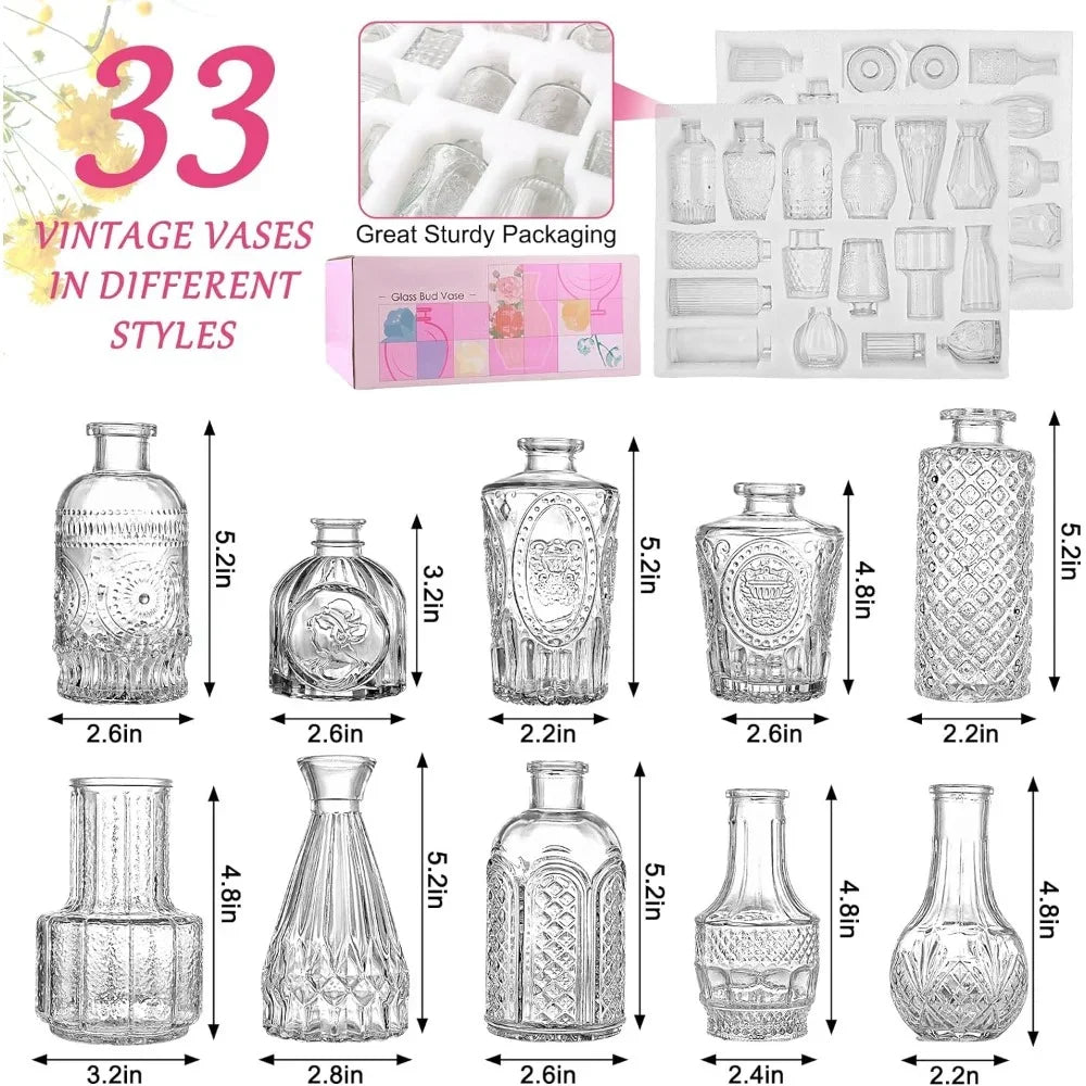 Lot de 66 vases en verre pour bourgeons, petits vases pour centres de table de mariage rustiques, mini vases en vrac pour décoration de table de maison, vases transparents