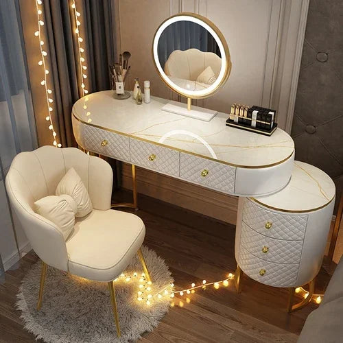 White Women Makeup Vanity Table Drawer Mirror Dresser Stand Makeup Table Storage Cabinet Coiffeuse Miroir Home Furniture