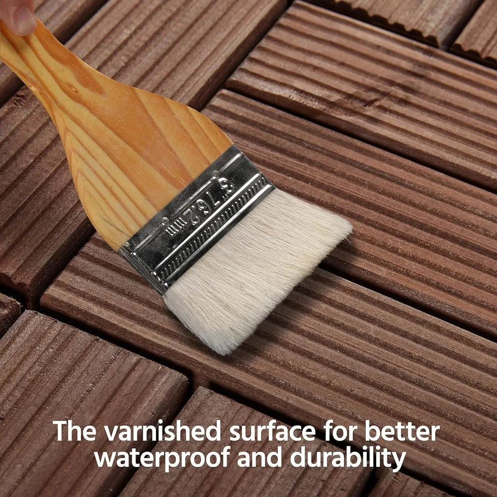 Wooden Decking Tiles 27PCS 12 x 12in Interlocking Patio Composite Balcony Floor Covering for Patio Garden Pathway 1 sq. ft