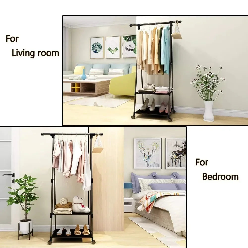 Clothes Rack Triangle Pulley With Wheels Home Assembly Living Room Movable Triangle Clothes Racks Floor Standing Clothes Hanger