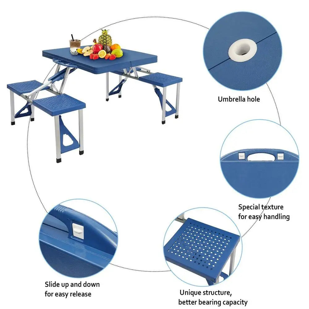 Aluminum & ABS Folding Camping Picnic Table /w 4 Chair Seats Portable Table Set