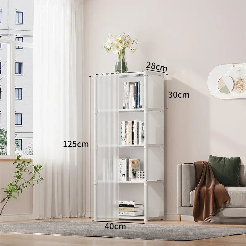 Bookshelves Dust-proof Bookshelf Organizer Storage Rack with Curtains Storage Cabinet Multi-layer Assembly Closet Organizer