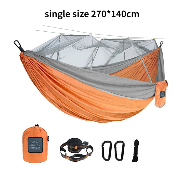 Single and Double Size Nylon Fabric Portable Travel Outdoor Camping Hanging Sleeping  Hammock with Mosquito Net