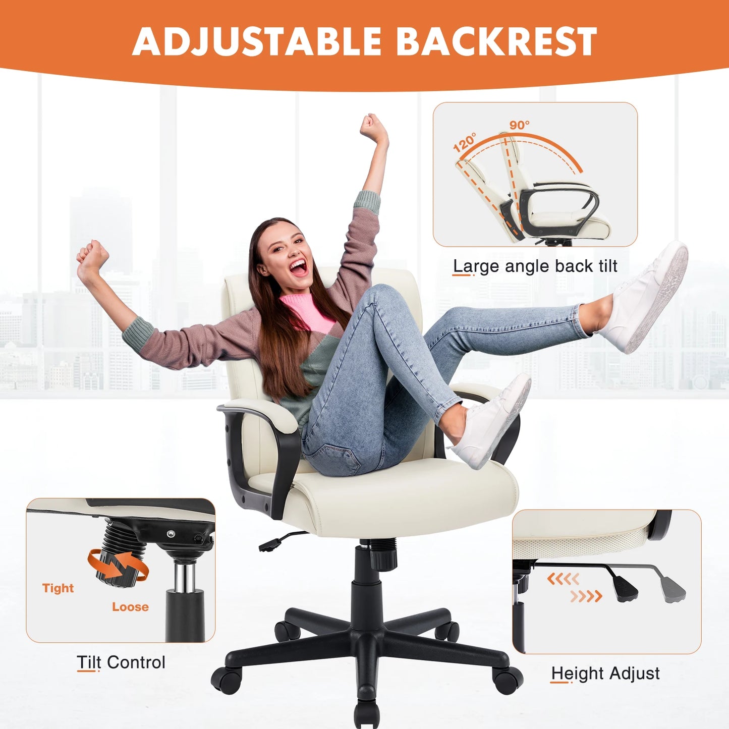 Sillas mecedoras ergonómicas para juegos con acolchado de cuero PU JHK para sala de estar, altura ajustable, ruedas giratorias con soporte lumbar