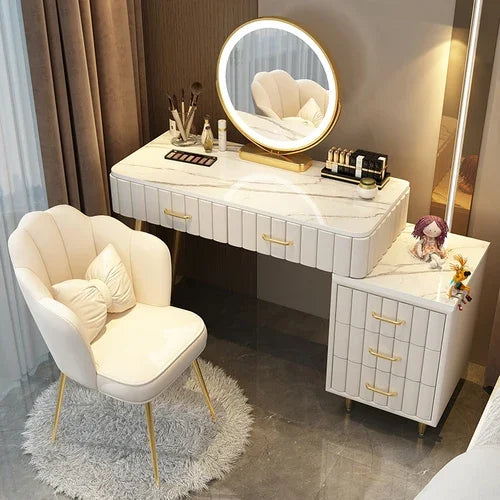 Coiffeuse de maquillage rose pour femmes, tiroir, miroir, table de toilette, support, meuble de rangement, coiffeuse de chambre, meubles de maison