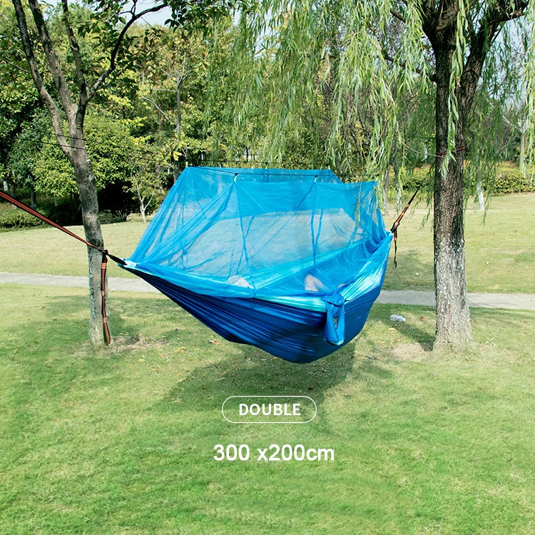 Single and Double Size Nylon Fabric Portable Travel Outdoor Camping Hanging Sleeping  Hammock with Mosquito Net