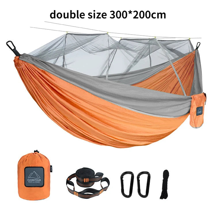 Single and Double Size Nylon Fabric Portable Travel Outdoor Camping Hanging Sleeping  Hammock with Mosquito Net