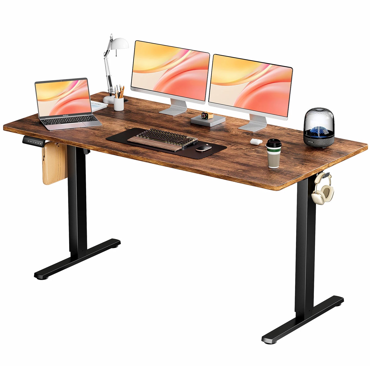 Bureau électrique JHK réglable en hauteur 63 x 24 pouces Station de travail ergonomique pour ordinateur debout et assis Table de travail ergonomique pour bureau à domicile