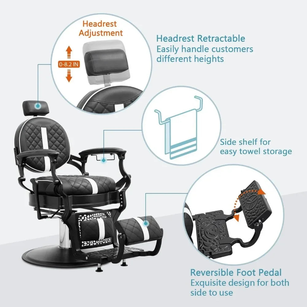 Barber Chair Hair Salon Chair,for Hair Stylist Barber Beauty Tattoo Massage,Heavy duty,sturdy and durable.(Black White )