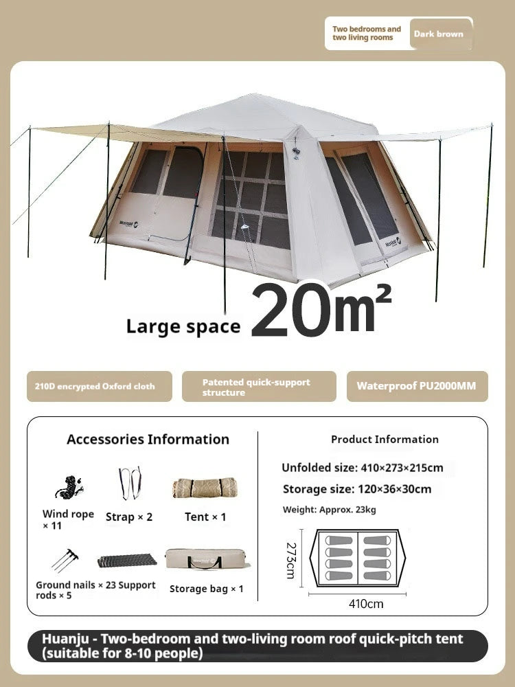 Tente d'extérieur Équipement de camping à deux chambres Ensemble complet de tente de camping Double couche Portable Pliable Entièrement automatique