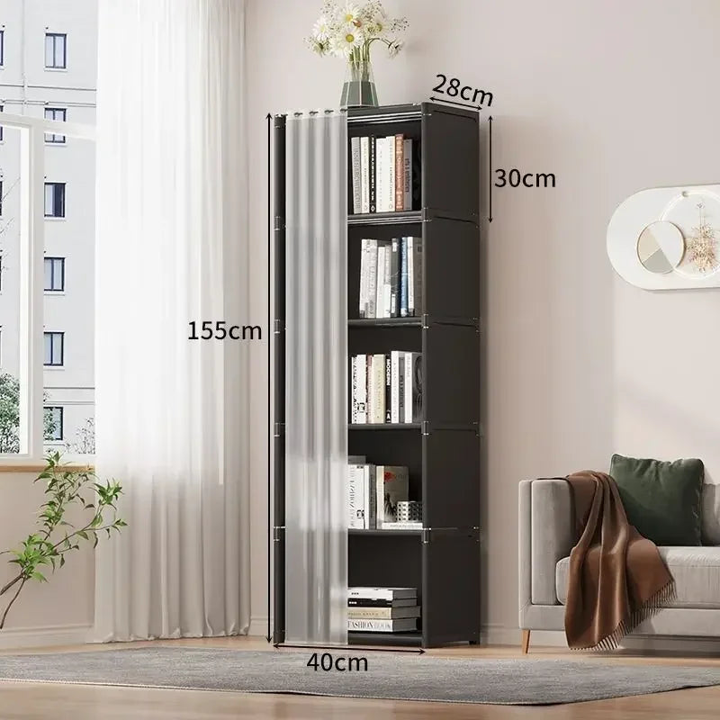 Bookshelves Dust-proof Bookshelf Organizer Storage Rack with Curtains Storage Cabinet Multi-layer Assembly Closet Organizer