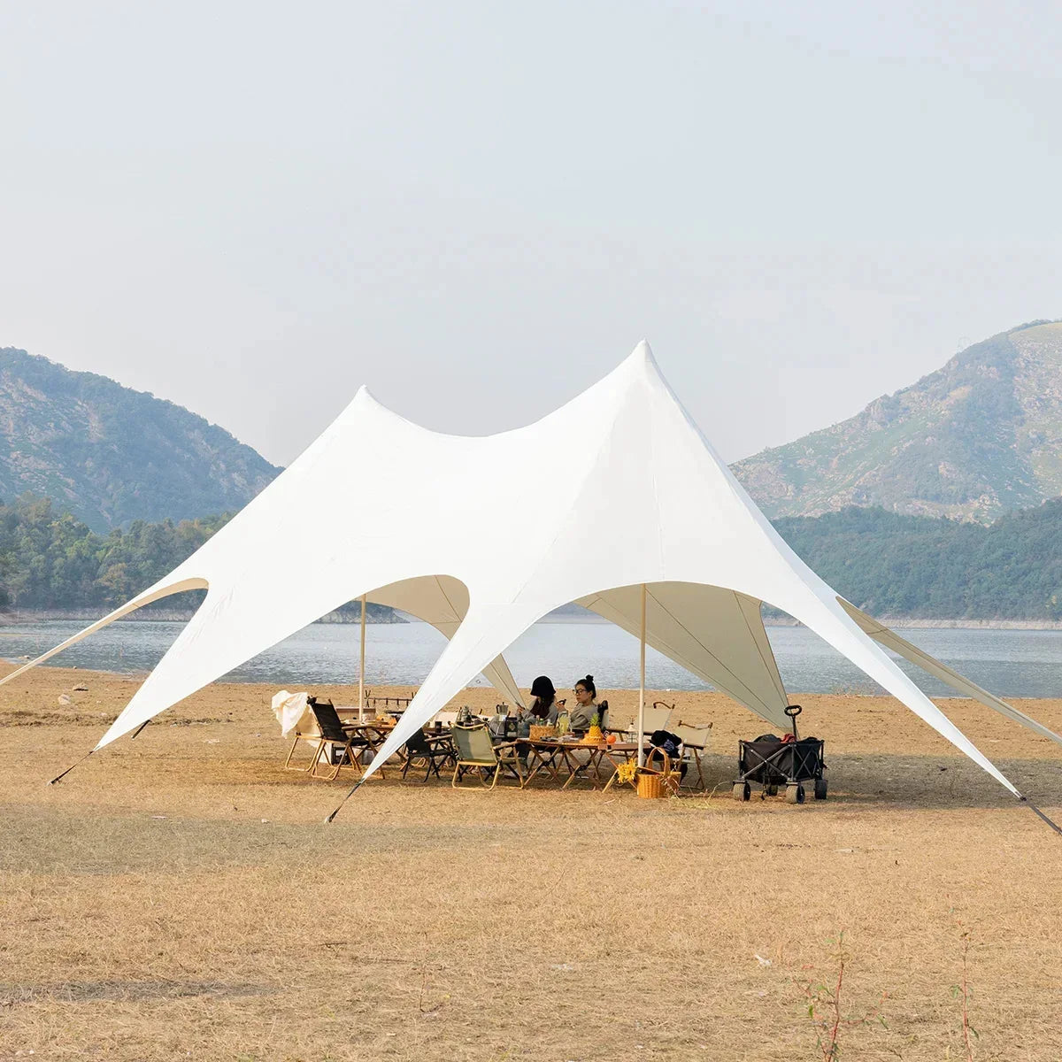 Single/Double Pole Canopy Tents Thicken 900D Oxford Cloth Star Shade Stretch Canopy Tents Outdoor Peaks Octopus Canopy Starshade