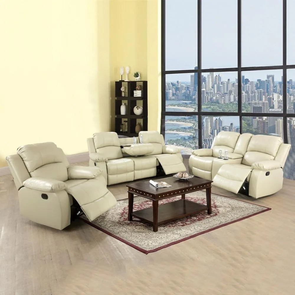 Reclining Sofas Set 3 Pieces Living Room Furniture Sets Leather Recliner Sofa Set Loveseat Chair Furniture Sofa Set