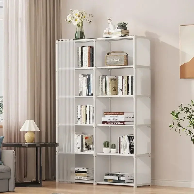 Bookshelves Dust-proof Bookshelf Organizer Storage Rack with Curtains Storage Cabinet Multi-layer Assembly Closet Organizer