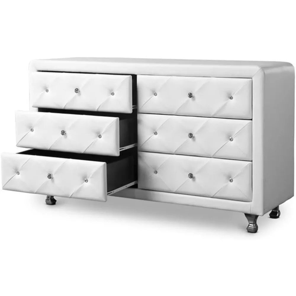 Cómoda, baúles de almacenamiento blancos, 21,6" x 51,75" x 18", fácil de ensamblar, patas de acero cromado, muebles de dormitorio