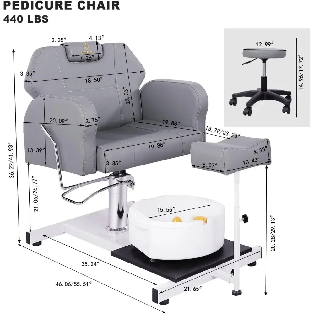 Chaise de pédicure. Chaise de pédicure inclinable sans plomberie avec bassin de massage des pieds, chaise de pédicure réglable hydraulique, rotation à 360 °