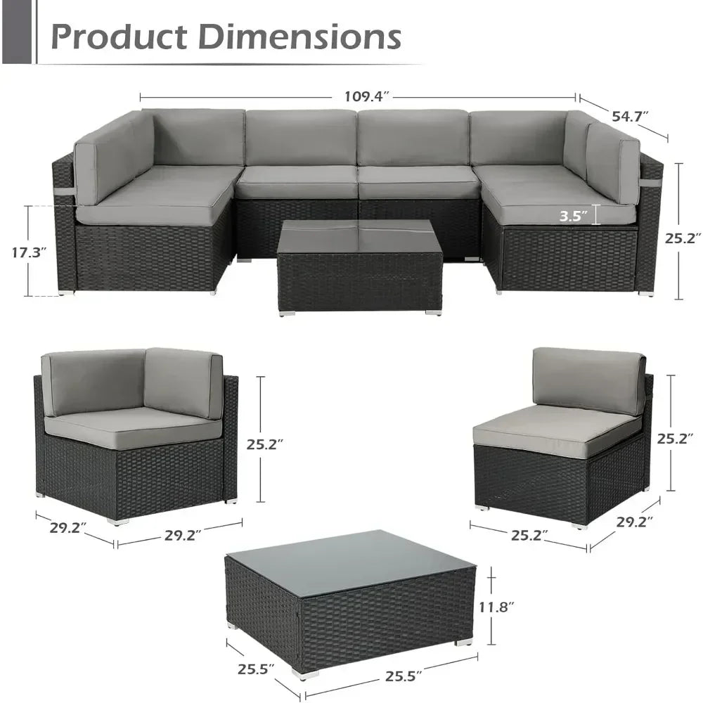 Ensembles de meubles de patio, ensemble de canapé en rotin PE 7 pièces, ensemble de chaises sectionnelles d'extérieur, ensembles de meubles d'extérieur