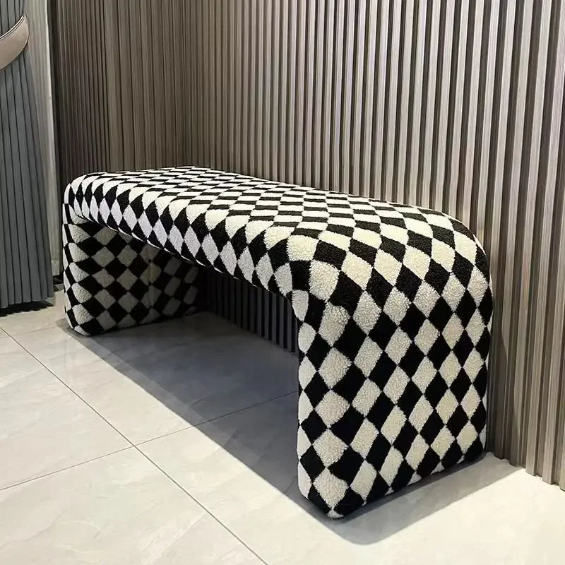 Banc à langer nordique minimaliste, tabouret de canapé, meubles de salon, chaise de canapé, chaise créative en damier noir et blanc