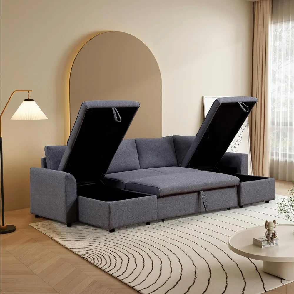 Sofa Bed, Wood Bedframe, for Living Room Bedroom Office, Pull Out Modular Sofa Bed Convertible Living Room Furniture