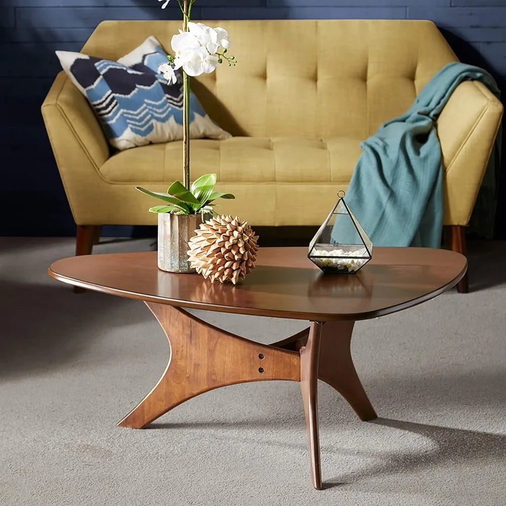 Blaze Triangle Wood Coffee Table Plywood with Wood Veneer Legs, Mid-Century Modern, Easy Assembly, Accent Furniture