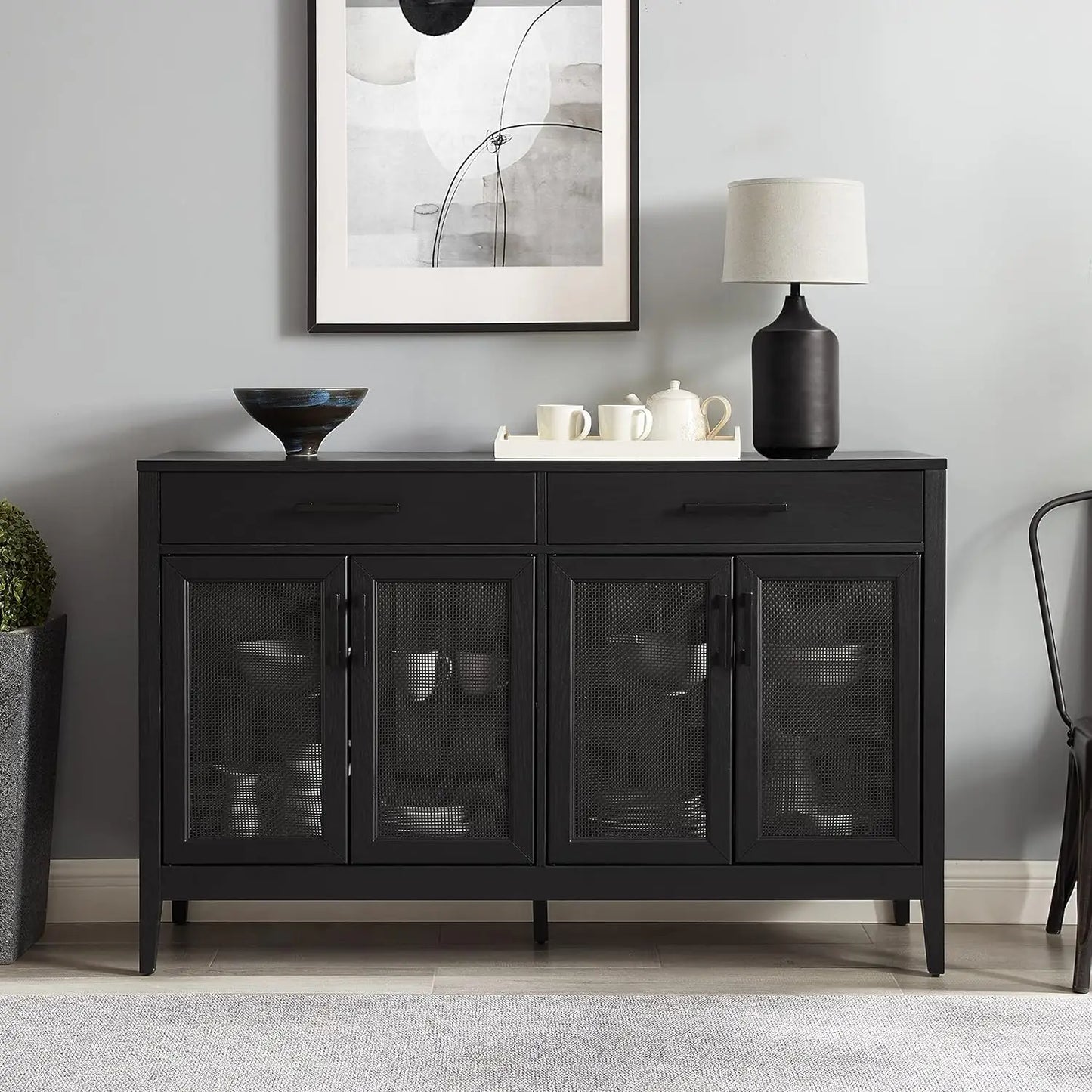 Buffet Armoire, Meuble de rangement noir avec portes et étagères pour salon, salle à manger, cuisine