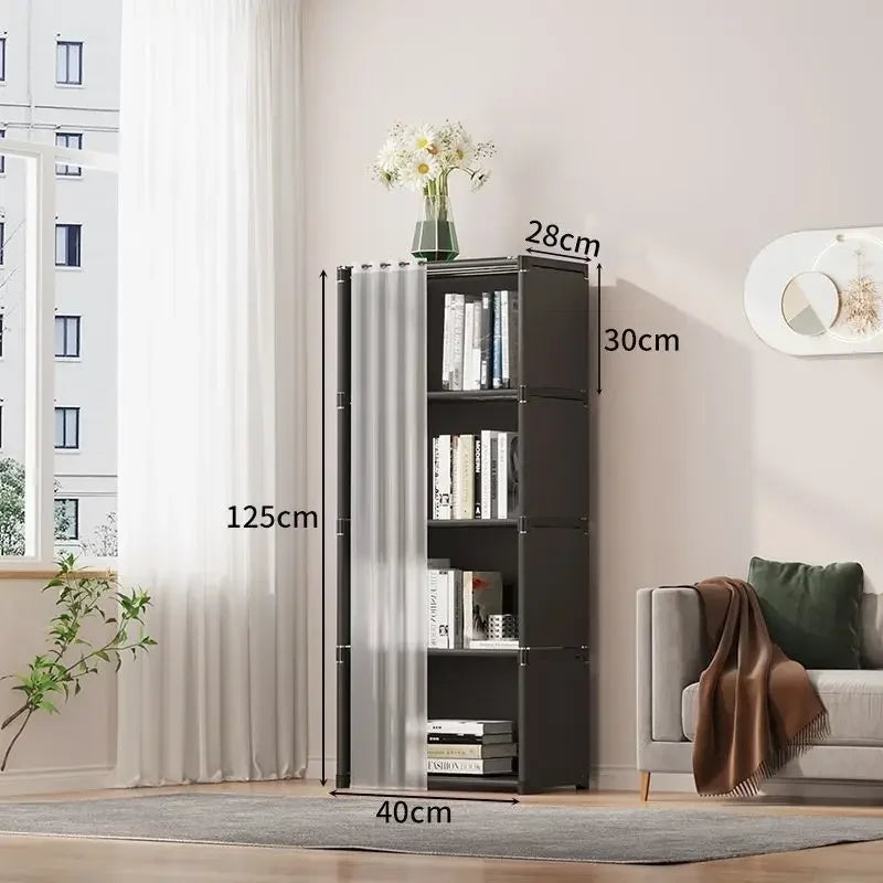 Bookshelves Dust-proof Bookshelf Organizer Storage Rack with Curtains Storage Cabinet Multi-layer Assembly Closet Organizer