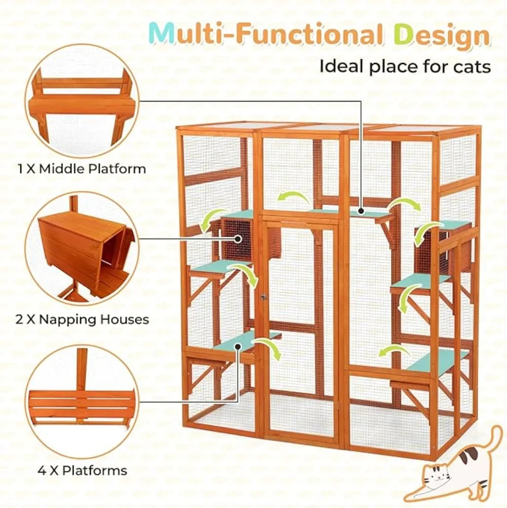 Grande maison pour chat, enclos de jeu pour chat, cage d'intérieur pour chat avec fenêtre et toit étanche, 7 plates-formes et 2 boîtes de repos