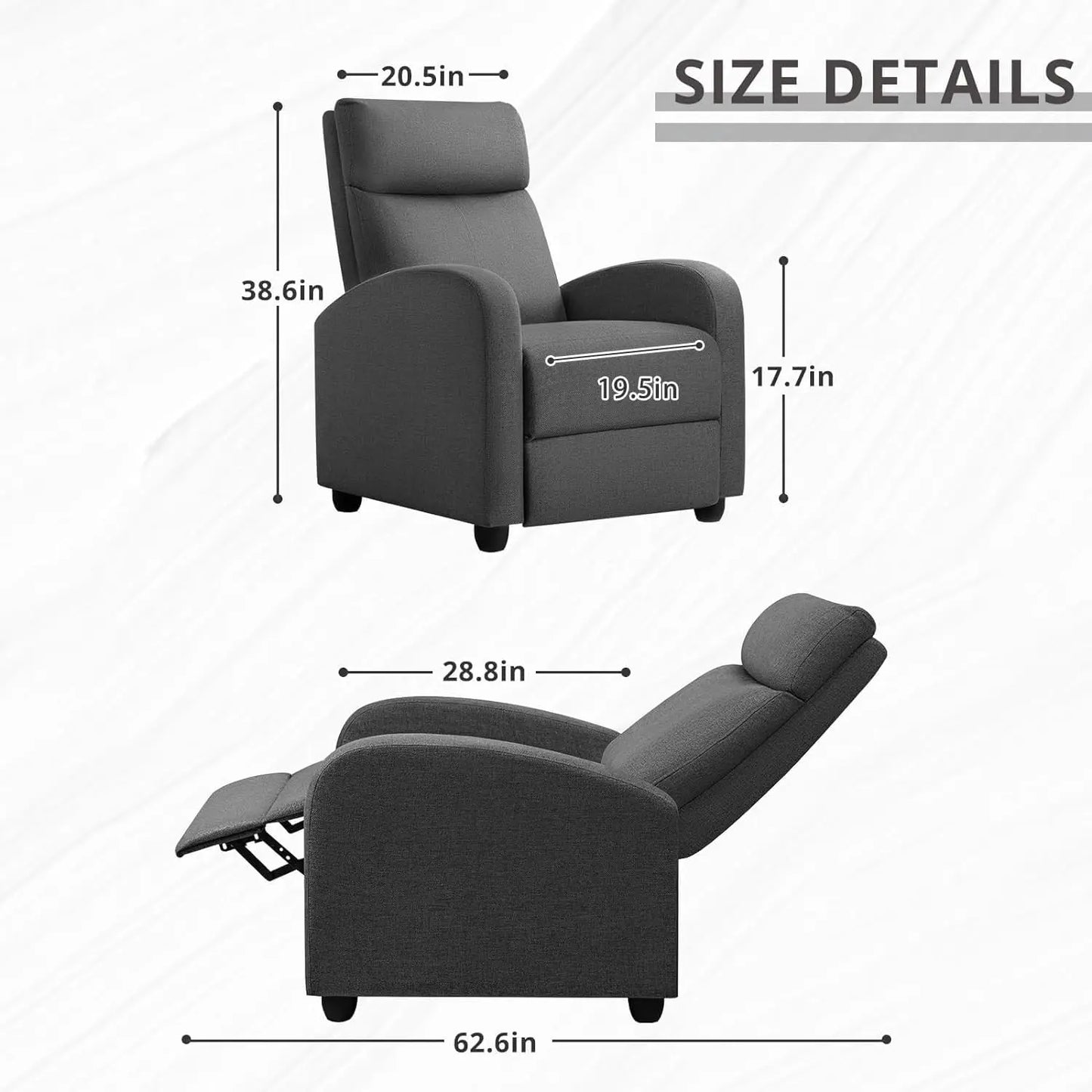 Recliner Chair Adjustable Home Theater Single Recliner Sofa Furniture with Thick Seat Cushion and Backrest Modern Living Room Re