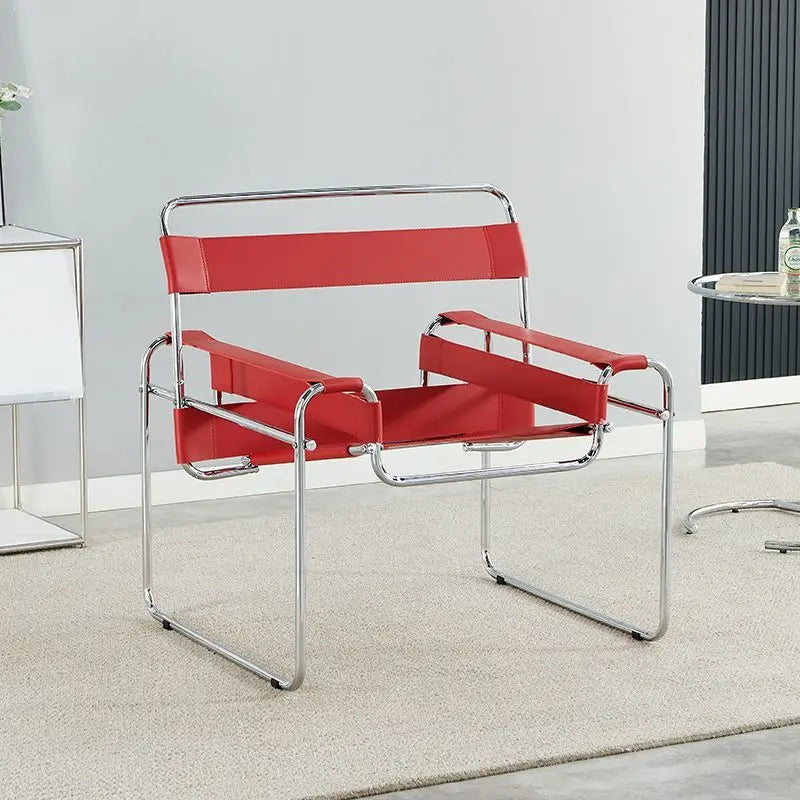 Chaise de loisirs nordique Vassili Chaise simple Style industriel médiéval Bauhaus Cuir de selle Simple Réseau Rouge Photo Meubles