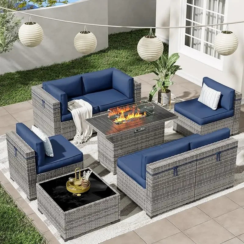 QPatio Furniture Set, 7-Piece Outdoor Sectional with Waterproof Cover, All-Weather Wicker Patio Conversation Sets for Backyard (