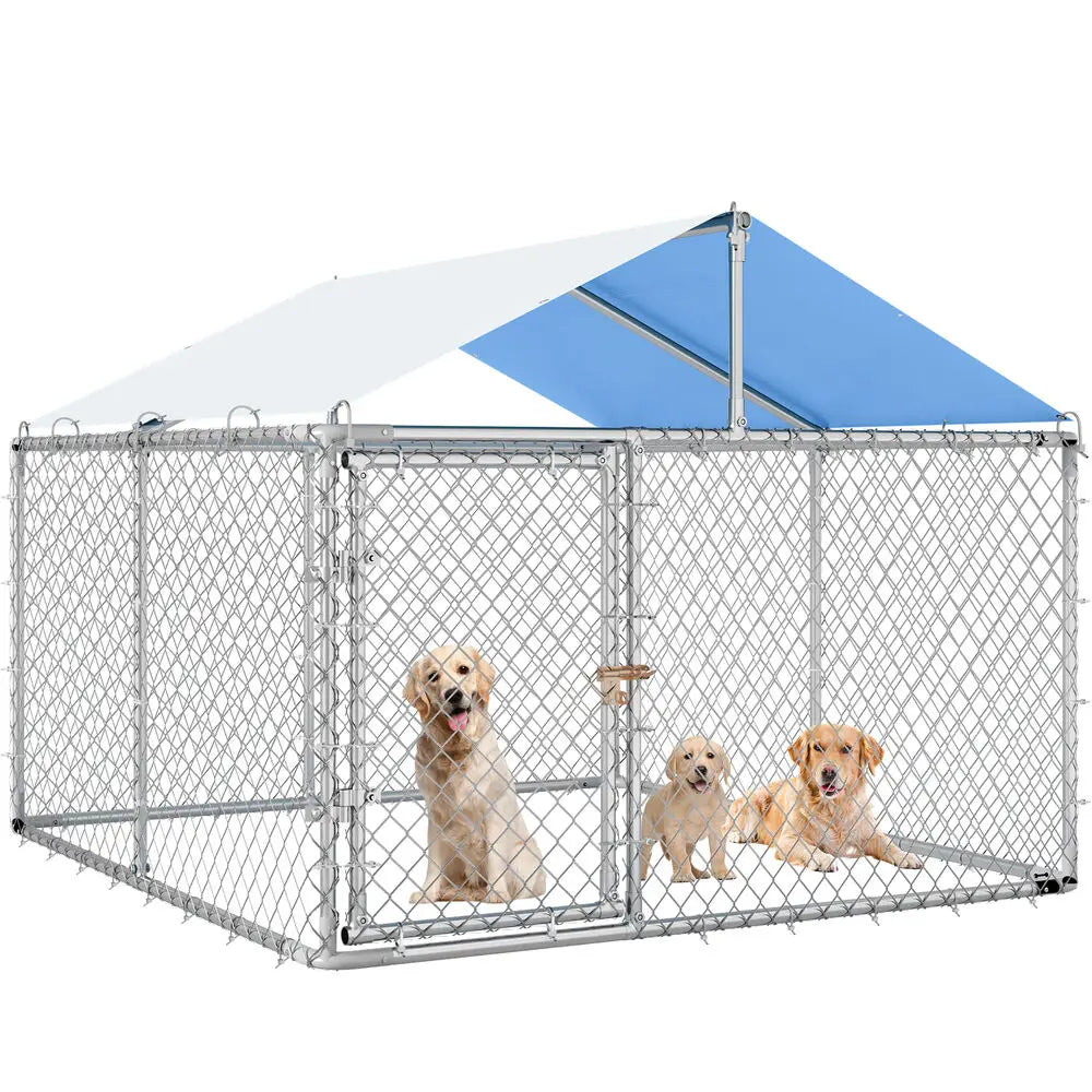 Perrera para perros para exteriores de 90,5 L x 90,5 W x 64,9 H con puerta de metal y corrales para perros con techo