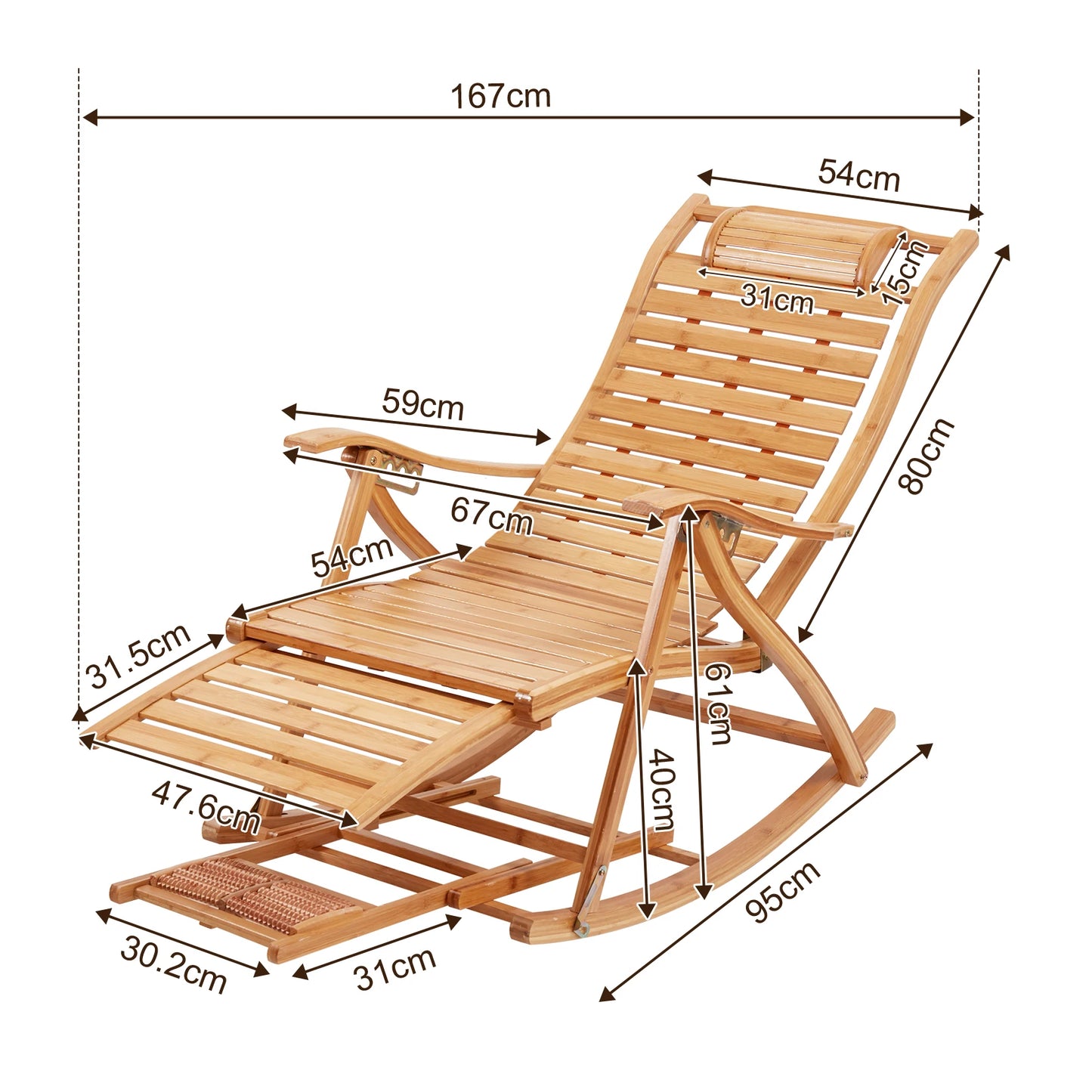 Chaise à bascule pliante robuste en bambou pour salon, mobilier d'intérieur et d'extérieur, chaises longues réglables