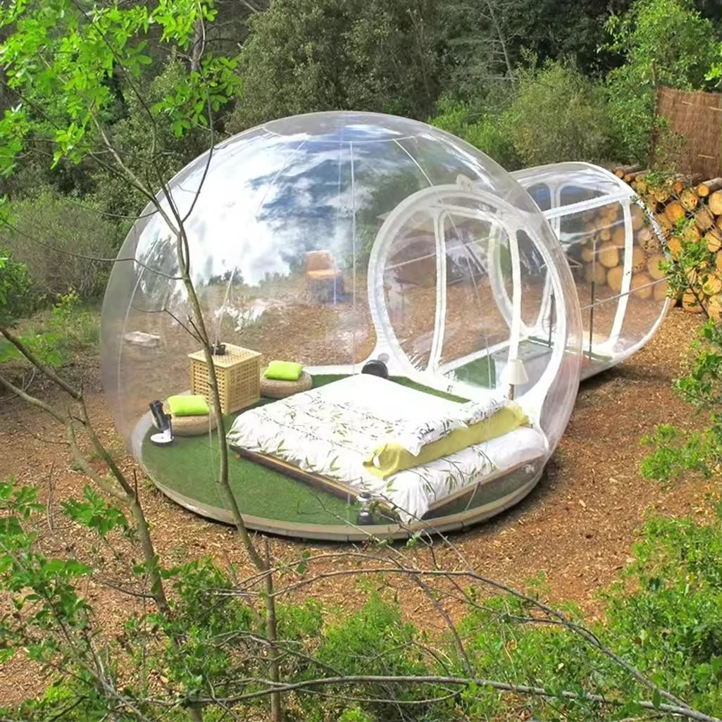 Tente dôme de glamping à bulles transparente gonflable extérieure pour pique-nique, hôtel igloo, tente à bulles transparente gonflable